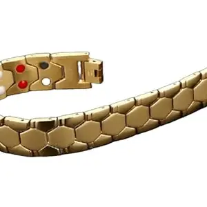 Charismatic Classic Magnetic Bracelet for Men 316L pure Stainless Steel Double Row 4 Elements Magnet Energy Bracelets, Ultra Strength 3500 Gauss Magnets Jewellery Gifts (Gold)