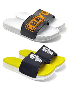 Camfoot Men's (1702-1704) Multicolor Casual Stylish Slides Slippers 10 UK (Set of 2 Pair)