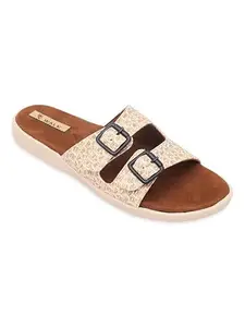 V-WALK Women's Casual Slide Sandals with Double Buckle Straps – Comfortable Slip-On Flats