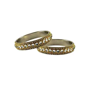 Vidhya Kangan Latest Traditional Golden Stone Stud Brass Bangle -(banx5589) Size-2.9 For Women and Girls