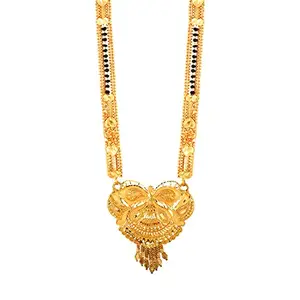 MEENAZ Mangalsutra For Women Girls Ladies Temple South Indian Traditional 1 Gram Gold Stylish Maharashtrian Long Double Chain Wati Mangal sutra Pendant Tanmaniya Black golden Nallapusalu Chains-609