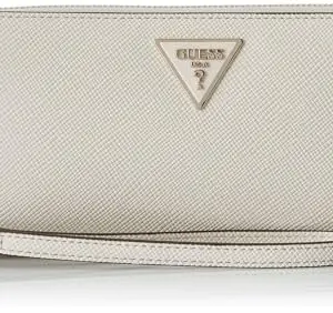 GUESS Women's Beige PU Solid Zip Around Wallet