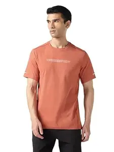 TECHNOSPORT Men's Printed Slim Fit Henley Neck T-Shirt ELASTOLITE Half Sleeve Slip On Polyester for Gym Running Workout UPF50+ Anti Odour