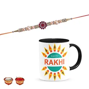 Manonita Rakhi Gift for Brother, bhaiya bhabhi, Gift Set (Rakshabandhan Mug, Roli,Chawal) BLACKMUG-14-BB