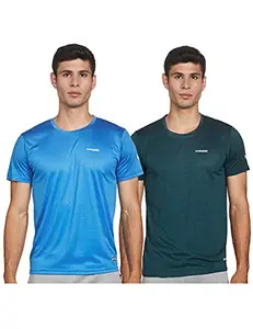 Charged Brisk-002 Melange Round Neck Sports T-Shirt Teal Size Large And Charged Play-005 Interlock Knit Geomatric Emboss Round Neck Sports T-Shirt Scuba Size Large