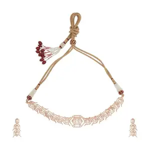 Kushal's Fashion Jewellery White Rose Gold Plated Ethnic Zircon Necklace Set - 425729