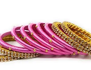 pratthipati's Plastic Gold Plated and Zircon Bangle Set for Women & Girls set of 10 bangles Rose-Gold (size-2/10)