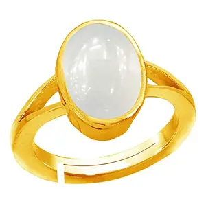 EVERYTHING GEMS Certified 5.00 Ratti Rainbow Moonstone Gemstone Adjustable Gold Plated Ring For Men And Women's