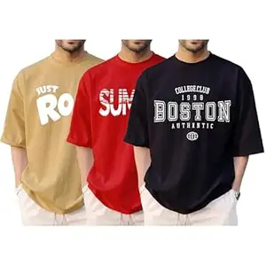 ENCIGER Oversized Printed T Shirt Combo Pack for Men | Cotton Drop Shoulder Graphic Casual Oversize Tshirts