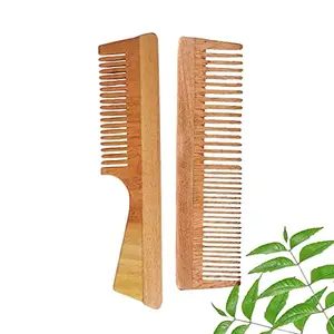DAUMI Ayurvedic Wood Anti Dandruff Hair Comb (pack of 2) Natural & Eco-Friendly | Natural Hair Styling Comb with Fine & Wide Teeth Comb | Made in India For Men & Women, unisex