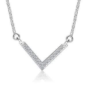 LeCalla 925 Sterling Silver CZ Pendant Necklace for Women | BIS Hallmarked Diamond-Like Sparkling Zirconia Chevron Pendant | Elegant 92.5 Silver Chain Pendant