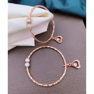 Rose Gold Brass Princess Chunky Bracelet/Bangles for Women | Adjustable | Cubic Zirconia/American Diamond | Size 2.3 | 2 Pcs | B&B_2.3_4s4byr