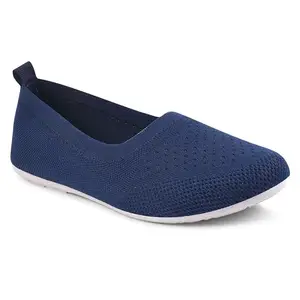 Xenaro Memory Foam Women's Casual Knitted Slip-On Belly Shoes | Comfortable Lightweight Bellies/Fabric Juttis for Office Travel for Girls and Ladies | Anaro Navy Blue | 7 | Sizes 4-9