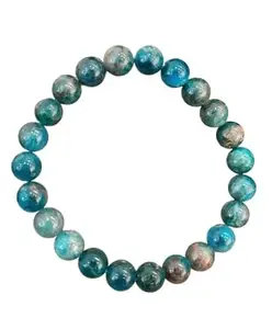 High Grade Blue Original Certified Blue Crystal Round Shape Smooth Cut Beads Apatite Stretchable Bracelet with 2 inch selenite charging plate