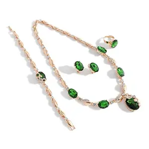 SOHI Gold Plated stones Designer Jewellery Set, Necklace, Earrings, Bracelet & Ring | Indo-western jewellery set for women, gold plated jewellery set for women traditional, Alloy |7189