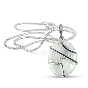 Crystu Clear Quartz Pendant Oval Wire Wrapped Crystal Stone Pendant/Locket with Metal Chain for Reiki Healing and Crystal Healing Gemstone Size 30-35 mm (Color : Clear)