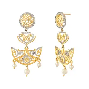 Voylla Alpana Imperial Filigree Dangler Earrings|Earrings For Women|Women Dangler Earrings|Gold Earrings For Women|American Diamond|Festival|Diwali|Party|Wedding|Gift For Women|