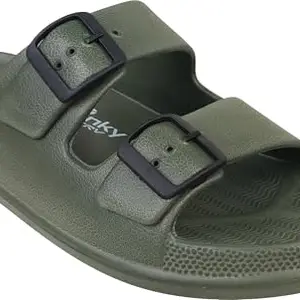 TRV Men's Coco-pace-1 Olive EVA Rubber Comfort Slides, Lightweight Non-Slip Slippers, Open Toe Design, Black and White-9 Kids UK