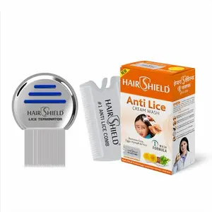 Hairshield Lice Terminator Combo | #1 Anti Lice 1 Wash 30ml Solution with Plastic Comb Pack + 1 Original Stainless Steel Micro-Grooved Teeth Comb | Safe for Kids, Men & Women