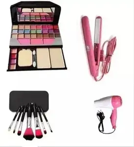 Women's & Girl's TYA 6155 Multicolour Makeup Kit with 7 Pcs Black Makeup Brushes Set, 1 Hair Dryer with 1 Mini Hair Straightener - (Pack of 10)