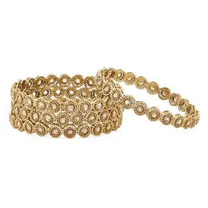 Rubans Set of 4 18K Gold-Plated Light Peach Cubic Zirconia Studded Circular Bangles for Women & Girls – Perfect for Bridal Looks Festive Styling & Traditional Ethnic Celebrations