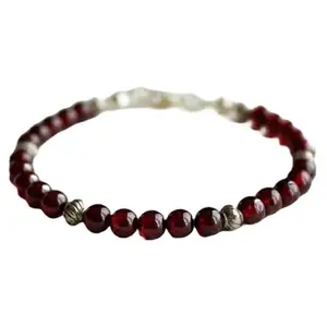 LKBEADS Silver Plated Bracelet with Red Smooth Garnet Beads – Round 6mm – 7 inch Adjustable – For Men & Women|LK_STACK_03333