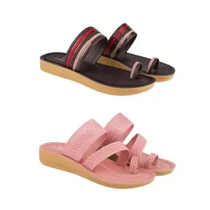 ZENWEAR Extra Soft Classic Casual wear with Flexibility Technology Sandal Combo for Women's/Girl's(6143+6142)(8) Multicolor