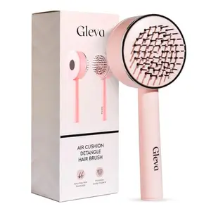 Gleva Self Cleaning Hairbrush & Scalp Massager for All Hair Types, Anti-Static Comb for Frizzy Hair, Easy Cleaning for Men & Women (Pink)