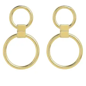Double Circle Anti-tarnish Drop Earrings, 14k Gold Plated Statement Fashion Jewellery