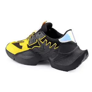 BXXY Men's Knitted Material Yellow Fashionable Lace-up Running Sports Shoes - 8 UK