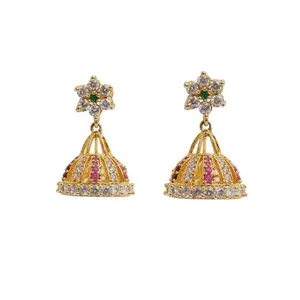 Voylla Cz Traditional Gold Plated Red & Green Jhumka Earrings