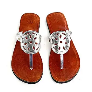 BAE's Women's Handcrafted Metallic Silver Leather Flats Footwear
