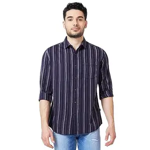 Spykar Men Navy Blue Cotton Slim Fit Full Sleeve Striped Shirt
