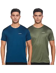 Charged Endure-003 Chameleon Spandex Knit Round Neck Sports T-Shirt Teal Size Large And Charged Energy-004 Interlock Knit Hexagon Emboss Round Neck Sports T-Shirt Grape-Green Size Large