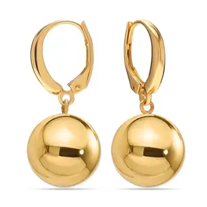 LeCalla 925 Sterling Silver Drop Ball Earrings for Women | BIS Hallmarked 14K Gold-Plated Italian High Polished Round Bead Ball Dangle Leverback Earrings 14MM