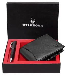 WildHorn Black Leather Men's Wallet & Pen Combo Set (699700)