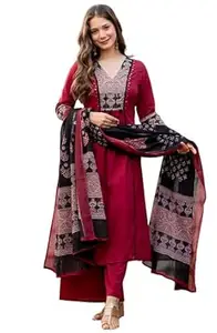 Amayra Women's Pure Cotton A-Line Kurta Set with Palazzo Pants & Dupatta|Ethnic wear|Kurti Suit Set for Women