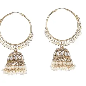 ZARMAR FASHION Gold-Plated Kundan Pearl Jhumka Hoop Earrings - Traditional Indian Jewelry for Women
