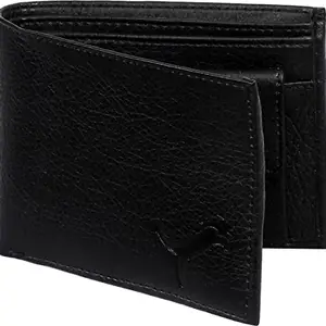 WILD EDGE Mens Bi-fold Leather Wallet | Artificial Leather Wallet for Men | Crunch Leather Wallet for Men (Black)