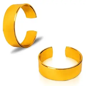 Utkarsh (Pack Of 2 Pcs Golden Color Unisex Stainless Steel Stylish Trending Adjustable Open-Cuff Plain Thin Funky Thumb/Toe/Knuckle Finger Band Ring (Free Size)