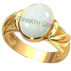 AKSHITA GEMS 7.25 Ratti / 6.00 Crt Natural Certified AA++ Quality Australian White Opal Astrological Purpose Loose Gemstone Panchdhatu Gold Plated Ring