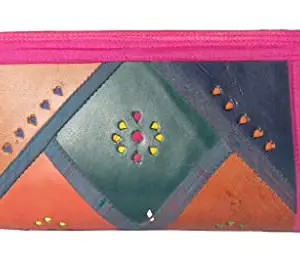 Ethnics of Kutch Punch Work Leather Art Pure Wallet Ladies for Women Pink