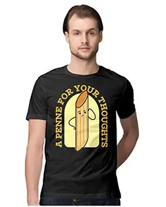 ALLEN BLACK Men's Regular Fit T-Shirt A Penne for Your Thoughts - Pasta Pun 100% Cotton T-Shirt Black_APENFYMEN-Black 4XL Men Round_