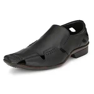 HITZ Men's Black Leather Shoes-Style Slip On Sandals - 9