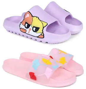 Pampy Angel Combo Pack of 2 Slipper/Flip Flops/Slides for Women,(Pika-Purple,Gobi-Pink),38 (Euro)
