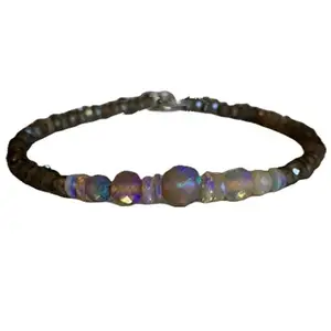 RRJEWELZ Australian Opal & Labradorite bracelet for men & women - 3-5mm Round & Rondelle Faceted beads - 7 Inch with Silver plated clasp – Healing, Fashion, Gift, Spiritual, Yoga|LCBR_RR_07027