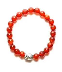 Aanya Gems Crystal Stone 8mm Carnelian With Buddha bracelet for Unisex with Lab Certificate