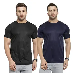 TQH Men Dri Fit Polyester Half Sleeve Round Neck Multicolor t Shirts - Combo Set of 2