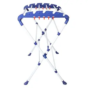 OBBO Mini Sumo White Pre-Assembled Foldable Clothes Drying Stand - Lightweight Blue & White Cast Iron Clothes Dryer