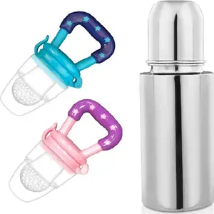 KINDAR CARE Baby's Steel Plastic Feeding Bottle | Silver Multicolor | Pack of 2 | 247 Ml